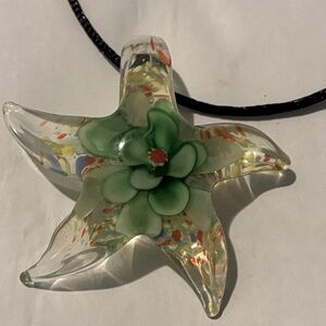 New Art Lampwork Glass Green Starfish Pendant Necklace